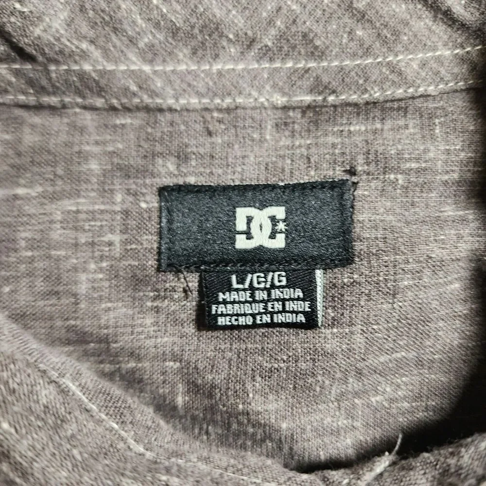 DC Shoes Button Shirt Large‎ Long Sleeve Pocket Logo Modern Gray Grey Heathered